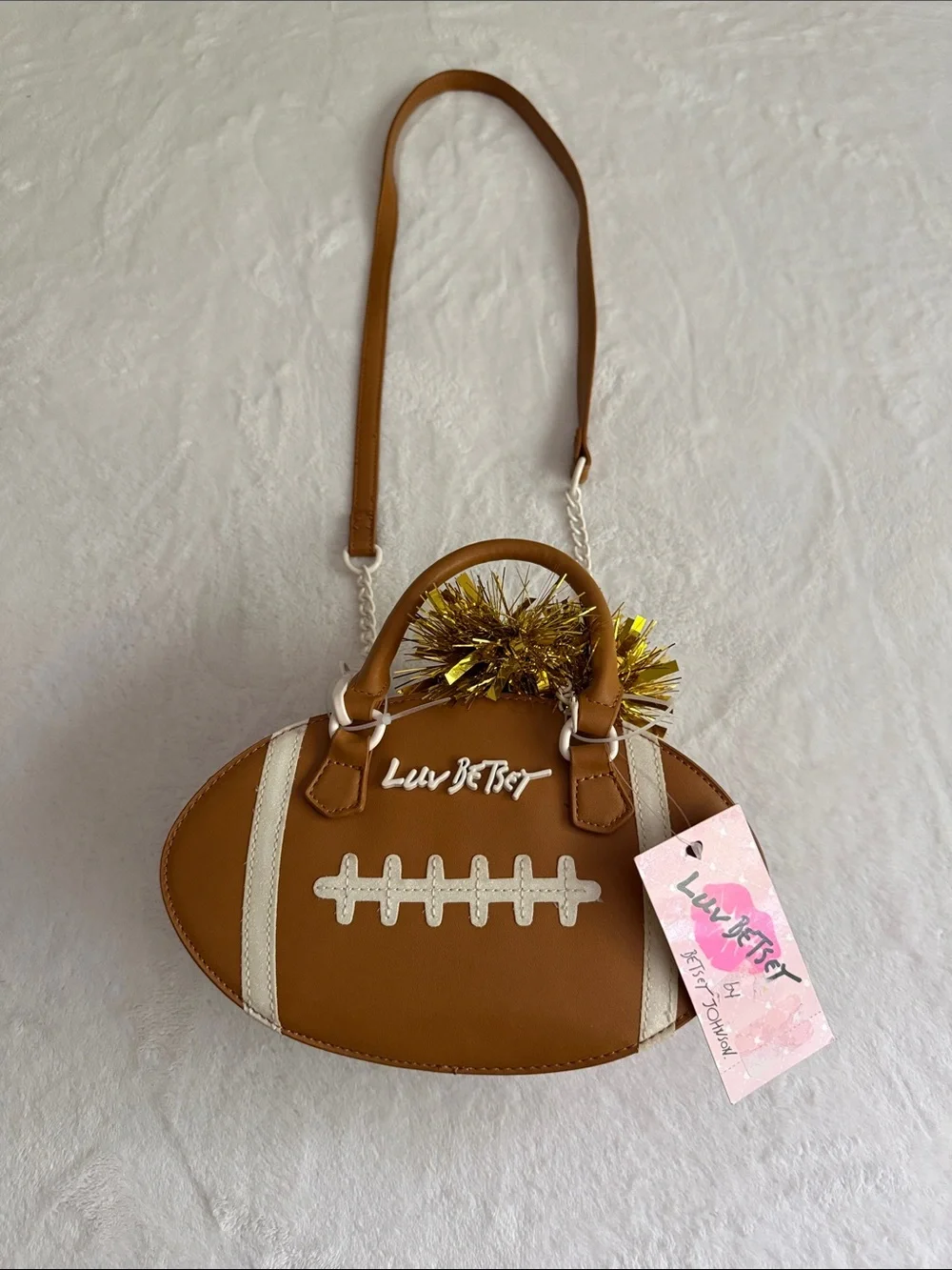 Betsey Johnson Brown and Cream Football Crossbody Bag Viral Tik Tok Purse